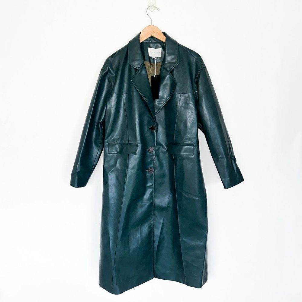 DEPT. ANONYM Women’s Forest Evergreen Vegan Leather Pinch Pleat Trench Coat